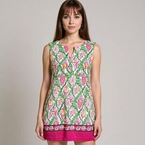 Barbara Erickson Shells Starfish Print Shift Dress Sleeveless Small Pink Green